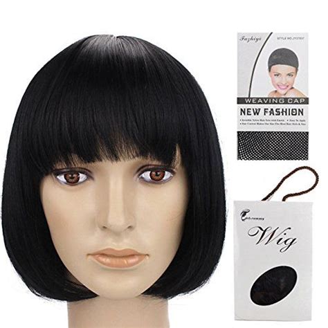 Grammy 11 Short Black Bob Wigs With Bangs Straight Synthetic Cosplay