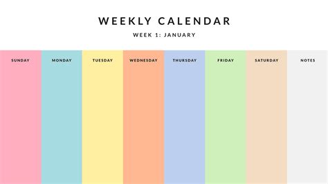 Simple Colorful Illustrated Weekly Calendar Template