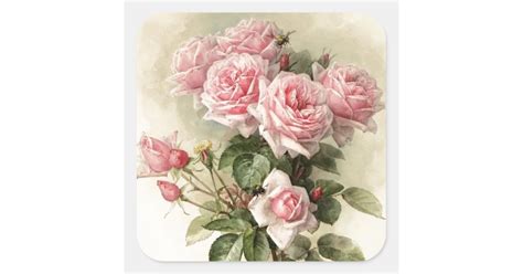 Shabby Chic Pink Victorian Roses Square Sticker