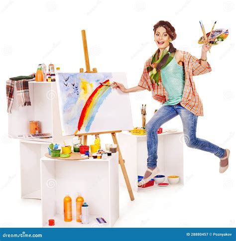 Female Artist At Work Stock Image Image Of Easel Paintbrush 28880457