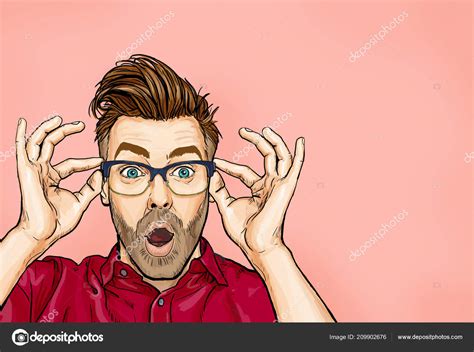Portrait Man Glasses Says Wow Open Mouth See Something Unexpected Stock