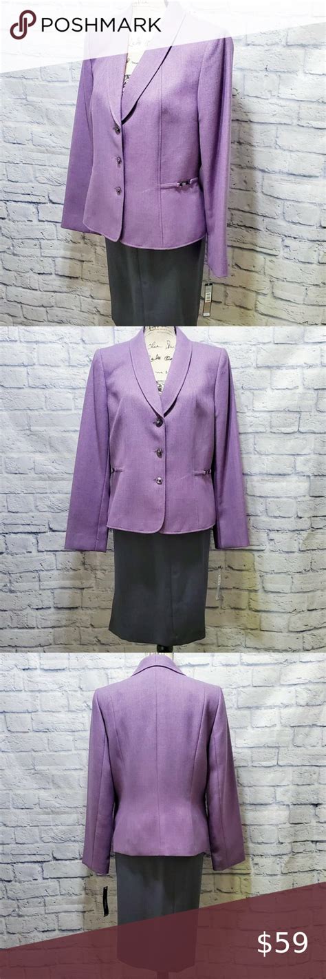 New Tahari Levine Purple Grey Skirt Suit Grey Skirt Suit Gray