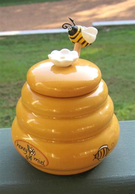 Yellow Bee Hive Honey Pot With Dipper Etsy Honey Pot Bee Hive Yellow Bee