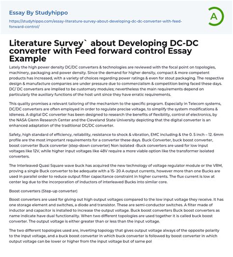 Literature Survey` About Developing Dc Dc Converter With Feed Forward