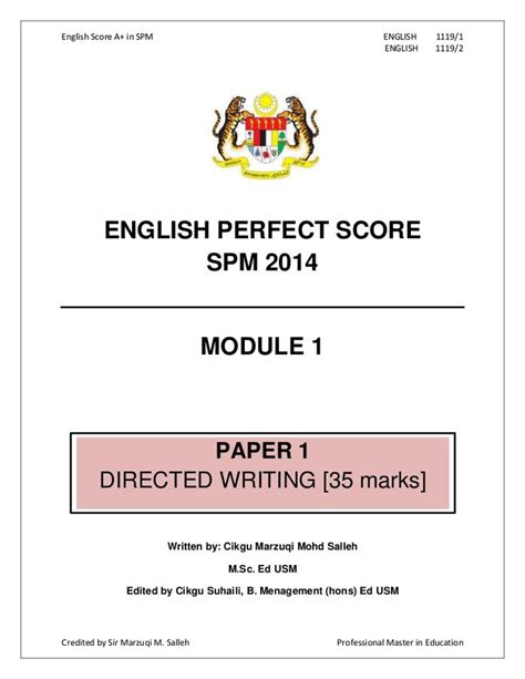 1111/02 for examination from 2018. English Score A+ in SPM ENGLISH ENGLISH 1119/1 1119/2 ...