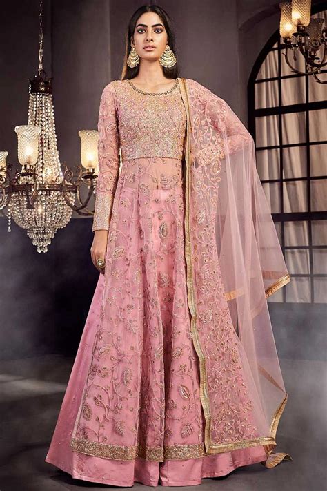 Buy Blush Pink Embroidered Anarkali Suit With Lehenga Online Like A Diva