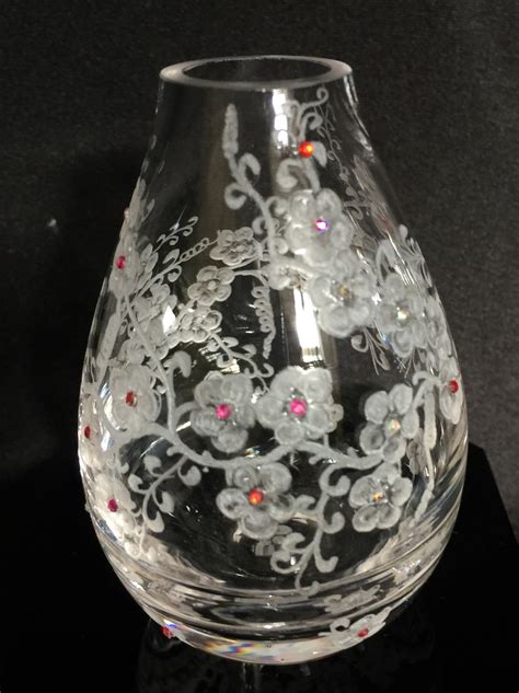 Hand Engraved Floral Vase Engraved Glass Flower Vase Etched Etsy