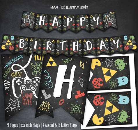 Video Game Banner Video Game Happy Birthday Banner Video Etsy