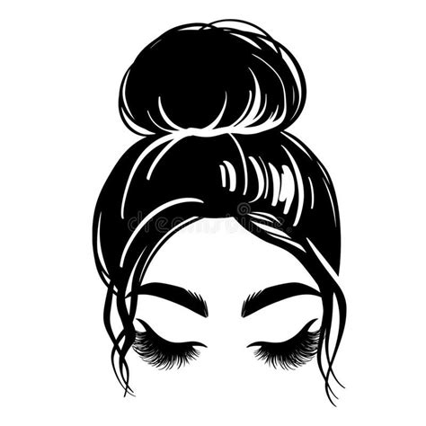 Messy Hair Bun Vector Woman Silhouette Beautiful Girl Drawing