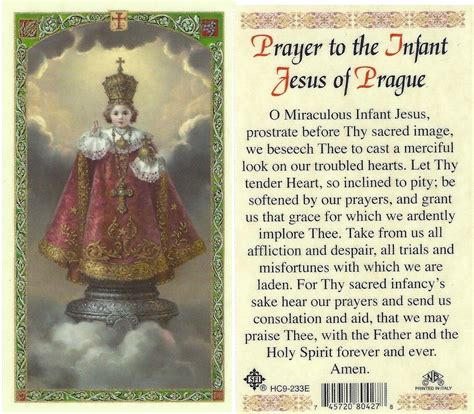 Prayer To The Infant Jesus Of Prague Laminated Prayer Card