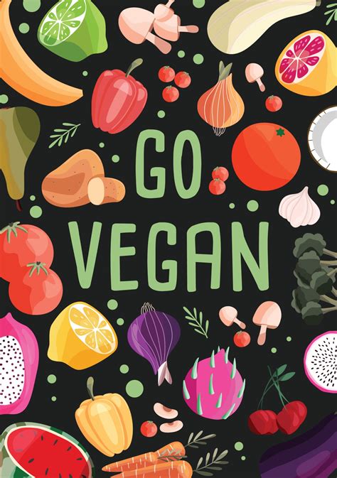 Go Vegan Vertical Poster Template With Collection Of Fresh Organic
