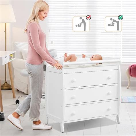 Costway White Drawer Baby Changing Table Infant Diaper Changing Station