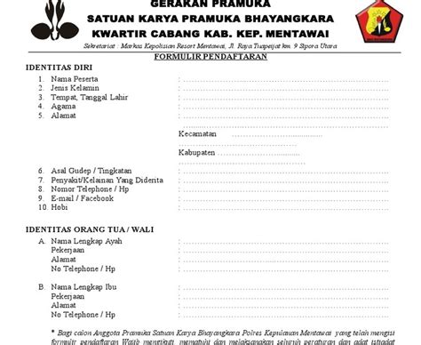 Contoh Formulir Pendaftaran Anggota Gerakan Pramuka Akurat Faktual Elegan Moltoday Com