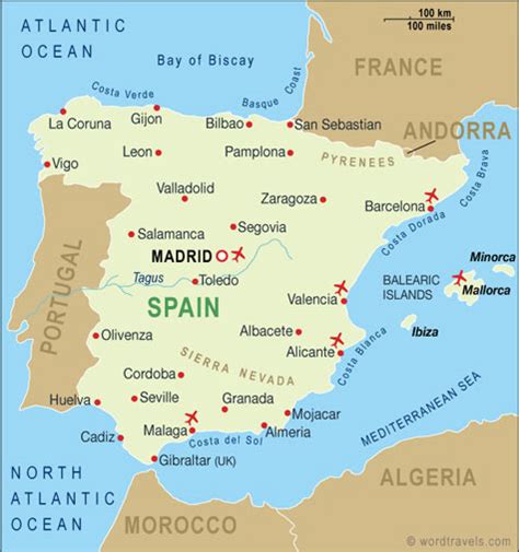 Spain map the kingdom of spain is a country located on the iberian peninsula southwest of europe. Spain Map, Spain Travel Maps from Word Travels