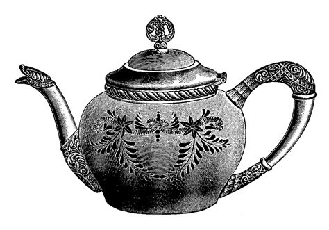 Digital Stamp Design Stock Teapot Images Vintage Silver Illustrations