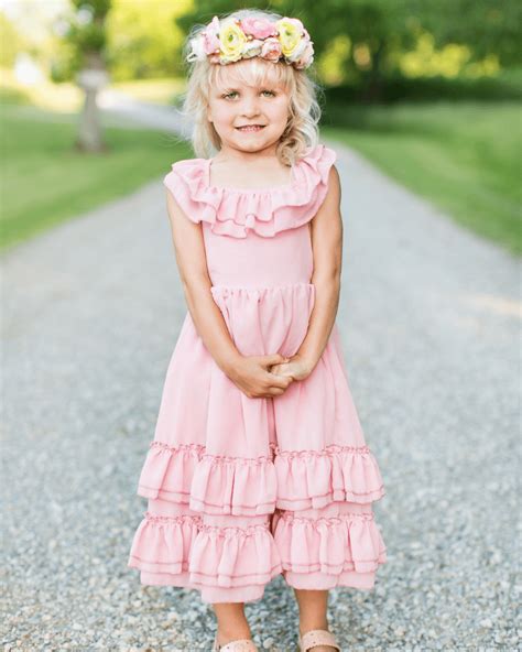 Nellie Ruffle Maxi Dress Pink Baileys Blossoms Girls Maxi