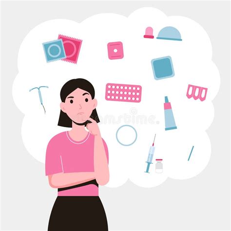 Set Contraception Methods And Girl Concept Stock Vector Illustration