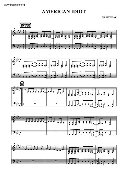 Green Day American Idiot Sheet Music Pdf Free Score Download