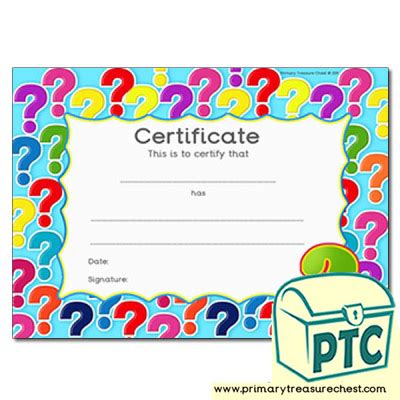 Certificates And Rewards Primary Treasure Chest Question Mark