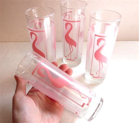 Vintage Tall Pink Flamingo Drinking Glasses Etsy