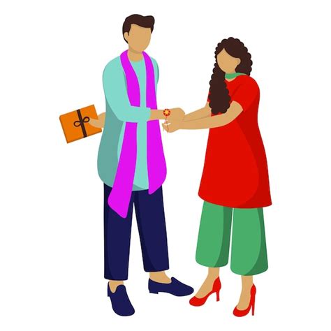 Premium Vector Faceless Teenage Girl Tying Rakhi To Her Brother With T Box On White Background