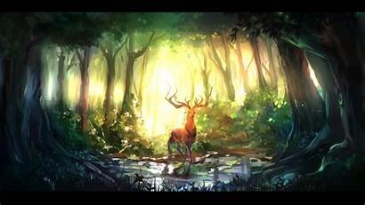 Deer Forest Digital Nature Animals Fantasy Artwork