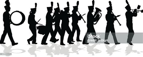 Marching Band Silhouette Full Lineup Stock Illustration Download