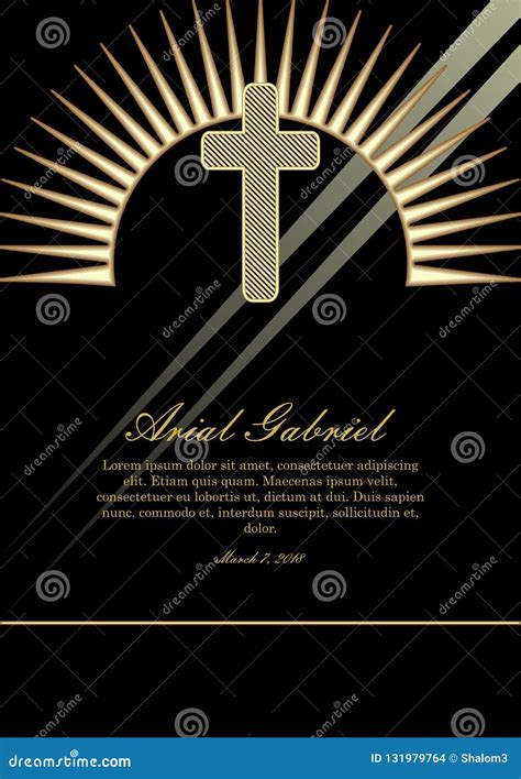 Obituary Template With Golden Cross And Light Beams Tasteful Luxurious