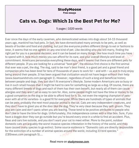 Cats Vs Dogs Which Is The Best Pet For Me Free Comparison Essay