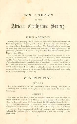Constitution Of The African Civilization Society 1861 Edition Open