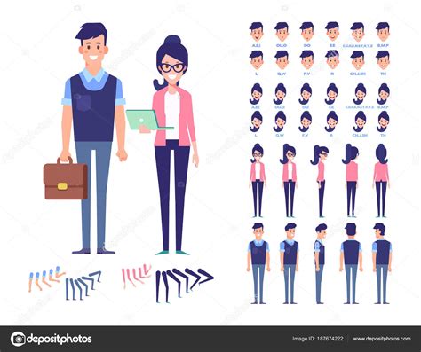 Flat Vector Character Set Animation Business People Man Woman Front