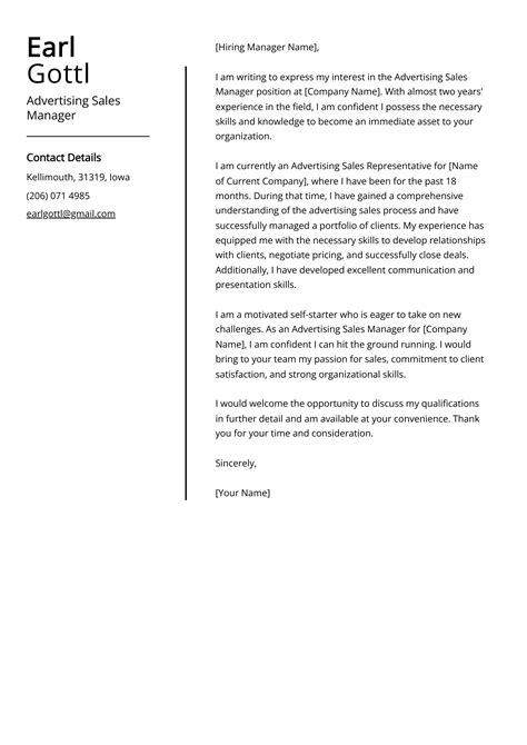 Advertising Sales Manager Cover Letter Example Free Guide