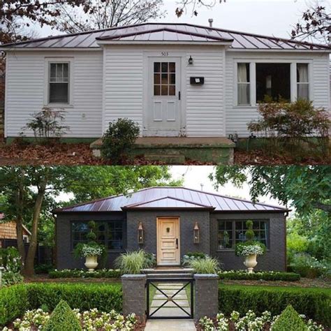 The list goes on… after photo of back of brick house painted moderne white. 10 Inspiring Before and After Exterior MakeoversBECKI OWENS