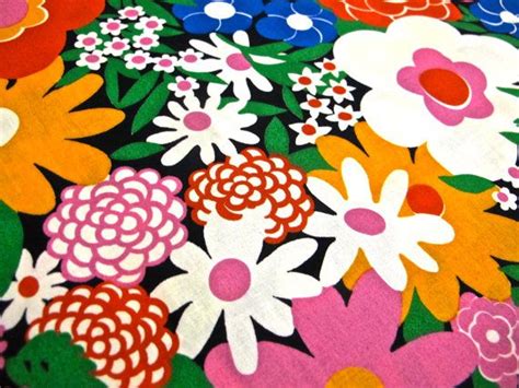 vintage mod floral fabric 1960s bright heavy cotton floral etsy floral fabric floral print