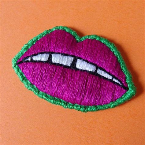 Plum Lips With Gap Teeth Handmade Embroidered Patch 2 Etsy Uk