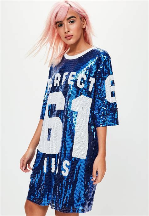 Missguided Blue Sequin T Shirt Dress Fashion Outfits Sequin T Shirt Dress Womens Clothing Uk