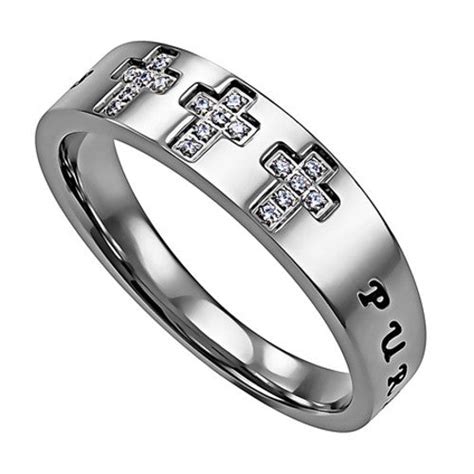 Purity Ring For Teenage Girl Christian Trinity Cross Engraved Bible