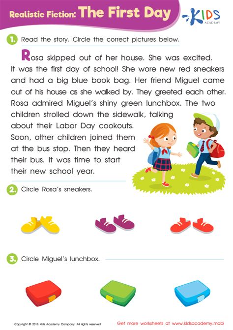 Realistic Fiction The First Day Worksheet For Kids