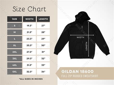 Gildan 18600 Size Chart Sizing Guide For Full Zip Hooded Etsy Norway