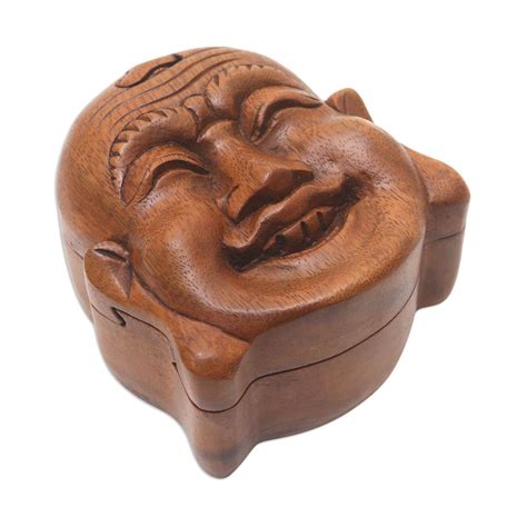 Unicef Market Hand Made Suar Wood Puzzle Box Laughing Buddha