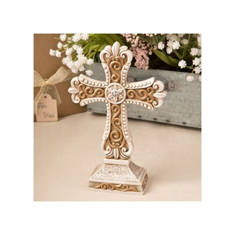 Beautiful Antique Ivory Cross Statue With Matte Gold Detailing