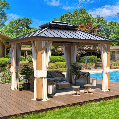 Buy RICHRYCE 11' x 13' Solid Wood Gazebo, Hardtop Gazebo Plastic