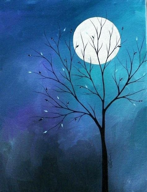 30 Easy Tree Painting Ideas For Beginners Moon Painting Simple