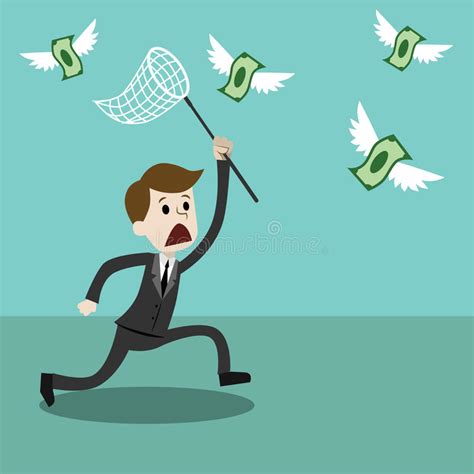Businessman With A Butterfly Net Trying To Catch Money Stock Vector