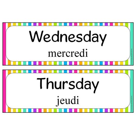 French - English Days of the Week - Primary Classroom Resources