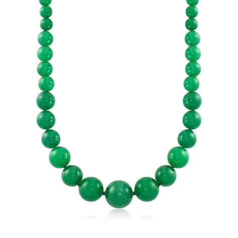 8 20mm Graduated Green Jade Bead Necklace With 14kt Yellow Gold Ross