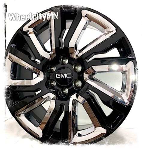 22 2020 2023 Gmc Denali Oe Replica Wheels Gloss Black Chrome Sierra