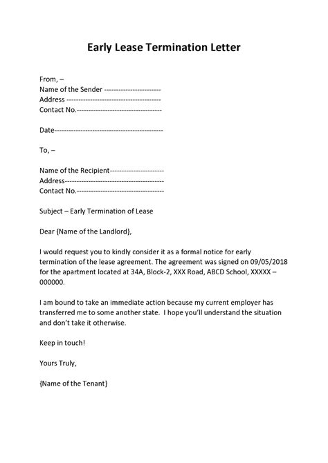 early commercial lease termination letter template