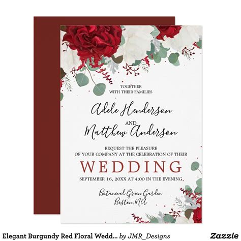 Elegant Burgundy Red Floral Wedding Invitation In 2021 Floral Wedding Invitations