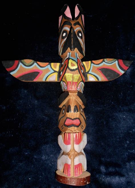 Vintage Pacific Northwest Raven Totem Polehand Carved And Etsy